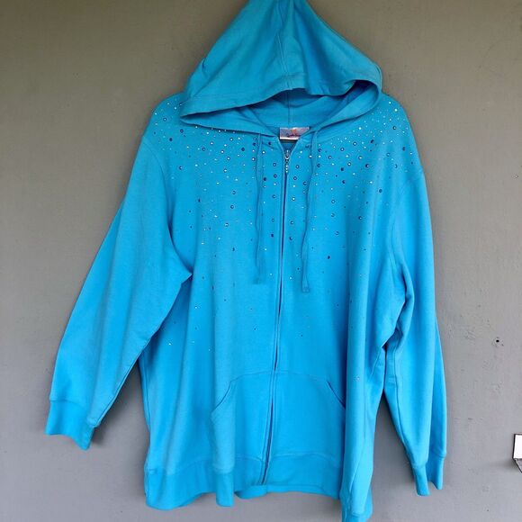 Quacker Factory 2X Hoodie Sweatshirt & Crop Pants Set Embellished Bling Full Zip - Picture 2 of 15